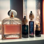 Елегантний флакон з парфумом у стилі Old Money на розкішному фоні